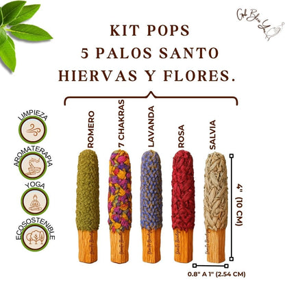 Kit Pops 5 Palos Santo Hierbas y Flores