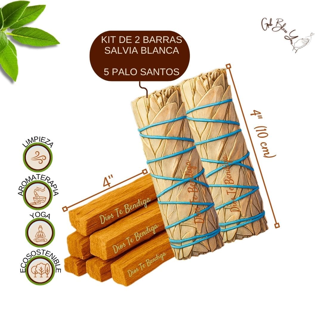 Kit de 2 Barras de Salvia Blanca + 5 Palos Santo