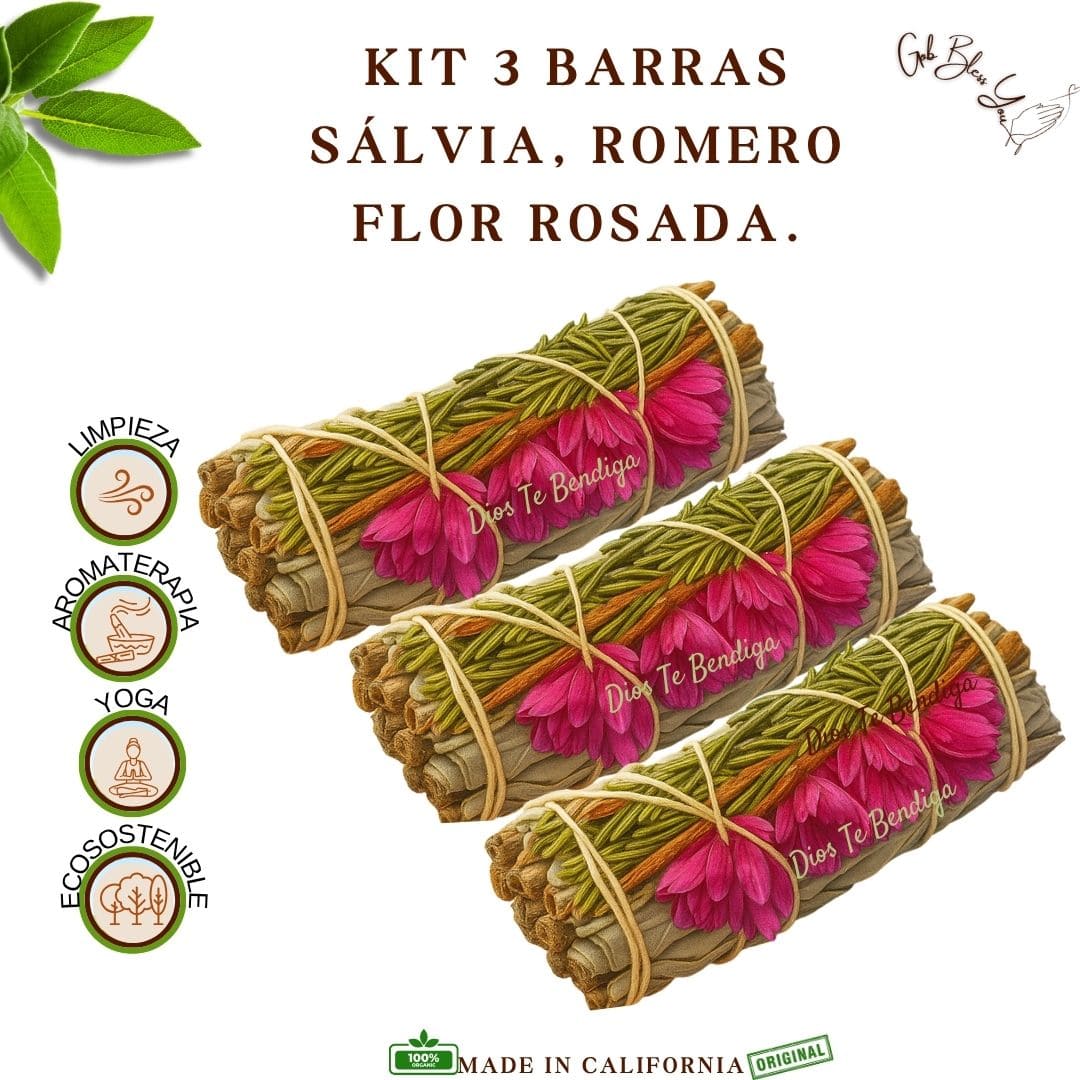 Kit de 3 Barras de Salvia, Romero y Flor Rosada.
