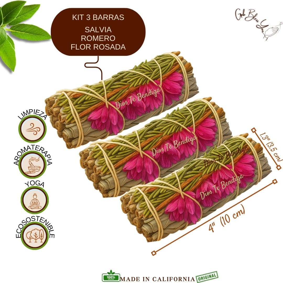 Kit de 3 Barras de Salvia, Romero y Flor Rosada.