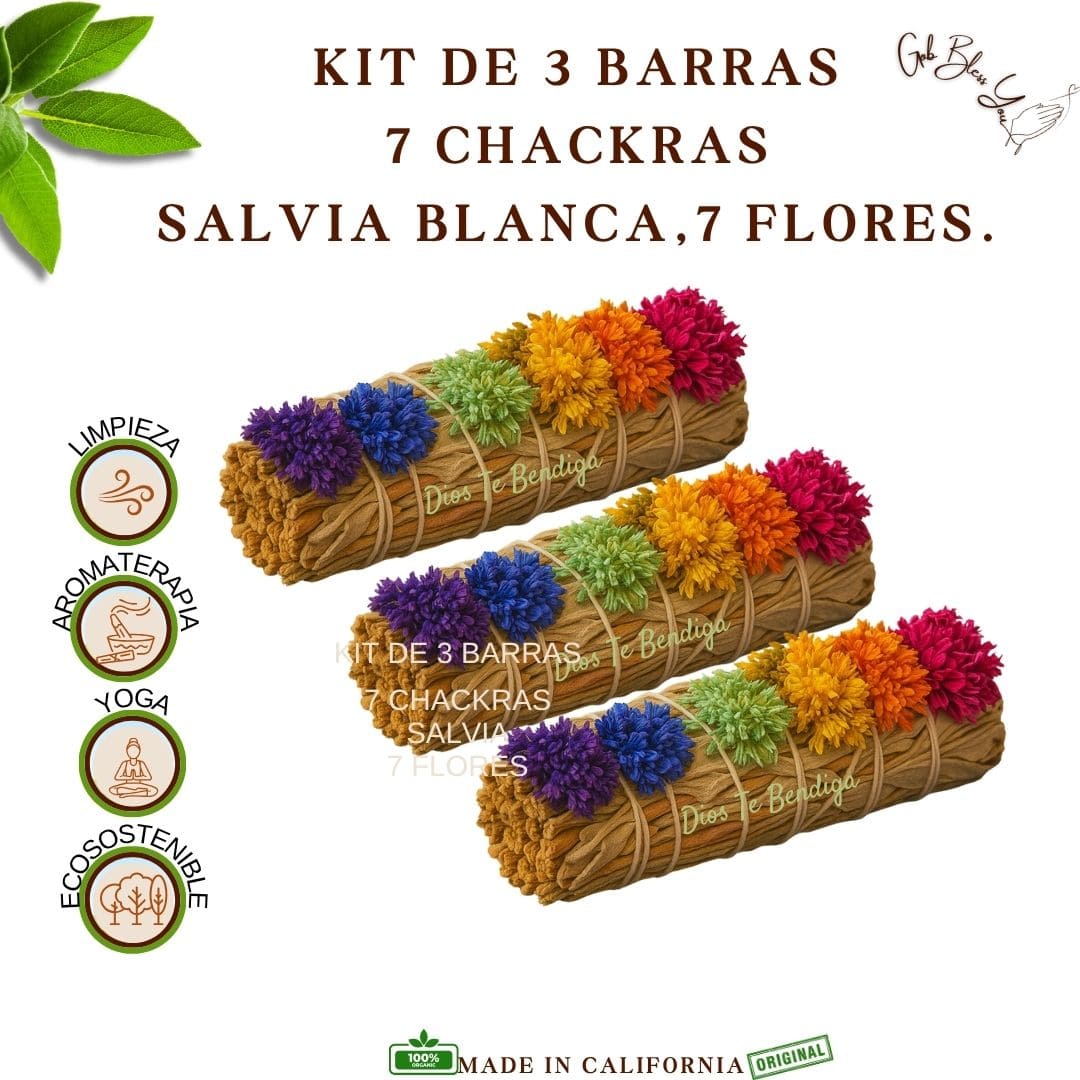 Kit de 3 Barras 7 Chackras Salvia Blanca,7 Flores