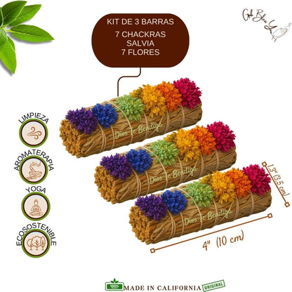 Kit de 3 Barras 7 Chackras Salvia Blanca,7 Flores